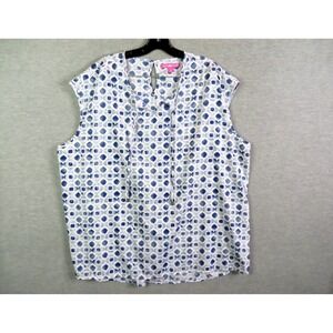 Woman Within Shirt Plus 1X Blue Floral Sleeveless Lightweight Boxy Summer Casual